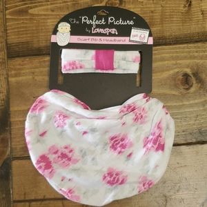 Baby Girl Bib and Headband Set Pink and White NWT